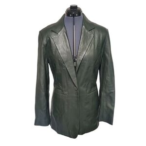 Denim & Co. Womens Genuine Leather  Single Breasted Blazer Dark Green Size Small